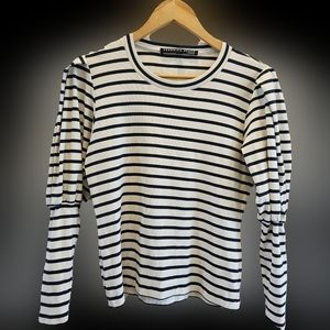 Veronica Beard Jeans Puff Sleeve Striped Top